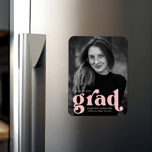 Bold Typography Blush Pink Photo Graduation Magnet