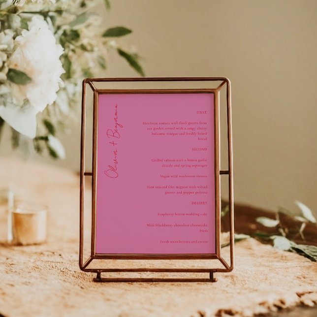Bold Typography Bright Pink and Red Modern Wedding Menu (Creator Uploaded)