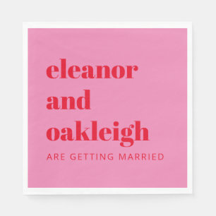 Bold Typography Bright Pink and Red Modern Wedding Napkin