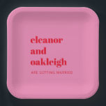 Bold Typography Bright Pink and Red Modern Wedding Paper Plate<br><div class="desc">Bold Typography Bright Pink and Red Modern Wedding Paper Plates</div>