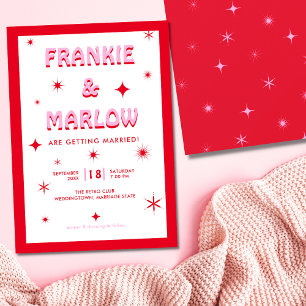 Bold Typography Bright Pink Red Modern Wedding Invitation