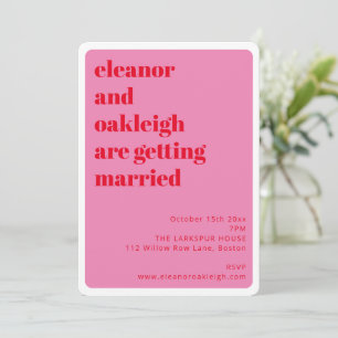 Bold Typography Bright Pink Red Stylish Wedding Invitation