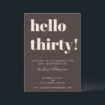 Bold Typography Brown Modern 30th Birthday Party Invitation<br><div class="desc">This birthday invitation in brown features bold typography and a rich, neutral color palette for a modern milestone celebration. The layout highlights the age front and center, paired with clean details for the guest of honor, date, time, and location. Personalize the name and event details to match your celebration style...</div>