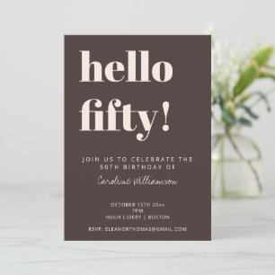 Bold Typography Brown Modern 50th Birthday Party Invitation
