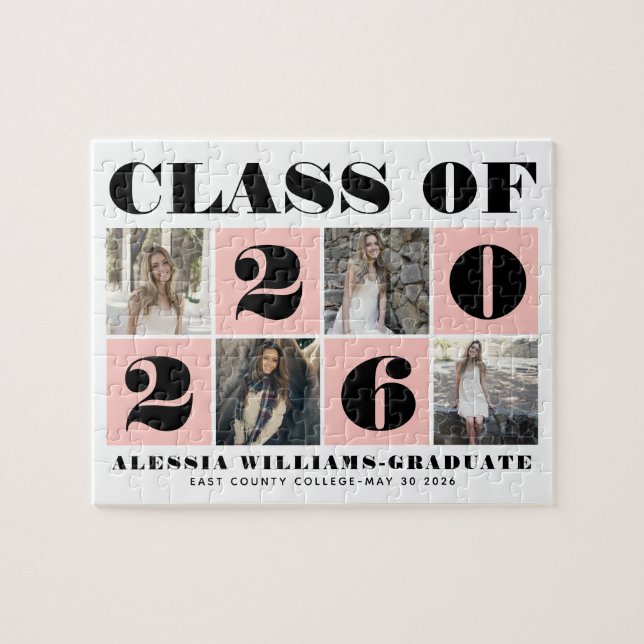 Bold typography Class of 2020 photo collage blush Jigsaw Puzzle (Horizontal)