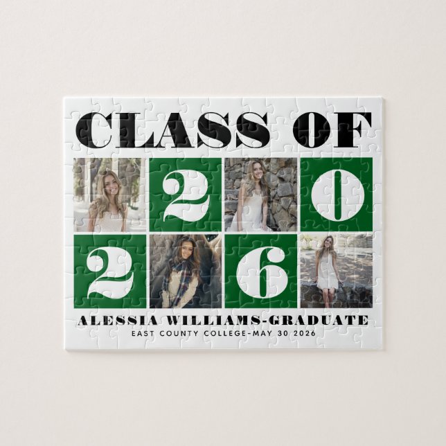 Bold typography Class of 2026 photo collage green Jigsaw Puzzle (Horizontal)