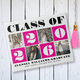 Bold typography Class of 2026 photo collage pink Jigsaw Puzzle