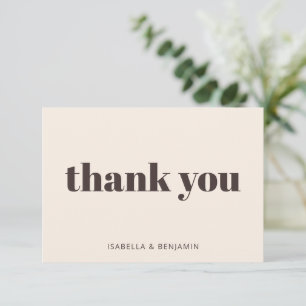 Bold Typography Cream Brown Custom Wedding Flat Thank You Card