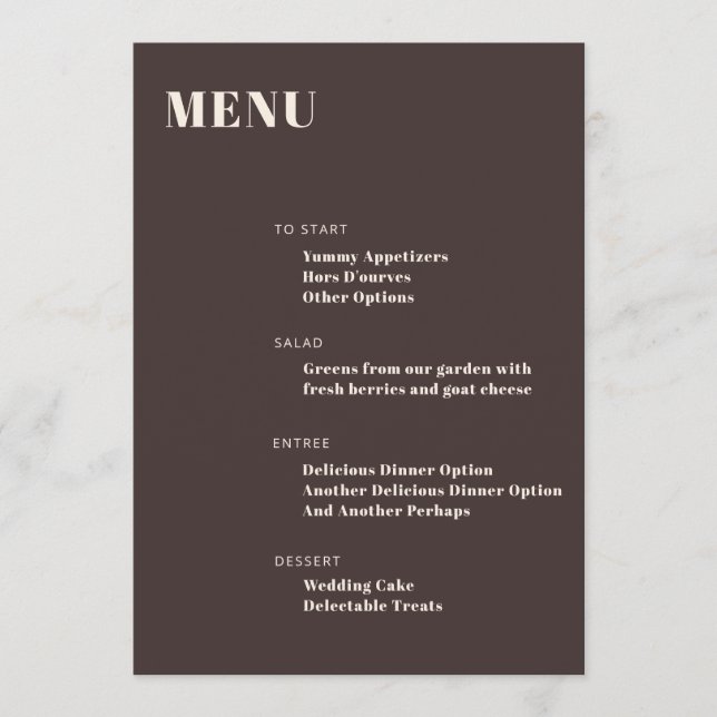 Bold Typography Custom Brown Modern Minimalist Menu (Front)