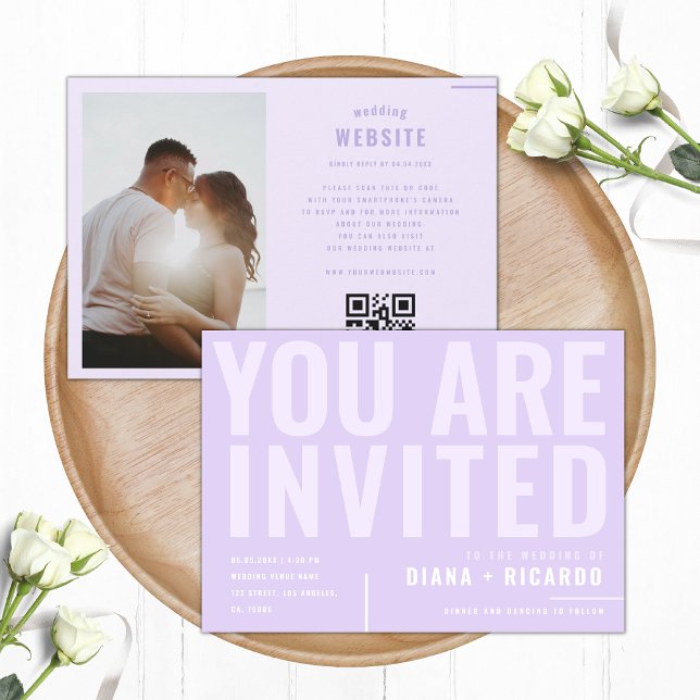 Bold Typography Digital Lilac All in One Wedding Invitation (Creator Uploaded)