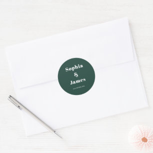 Bold Typography Emerald Green Minimalist Wedding Classic Round Sticker