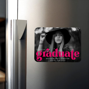 Bold Typography Fuchsia Photo Graduation Magnet