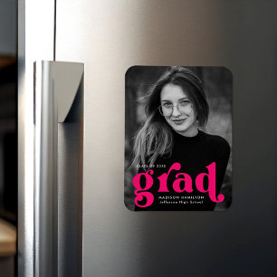 Bold Typography Fuchsia Photo Graduation Magnet