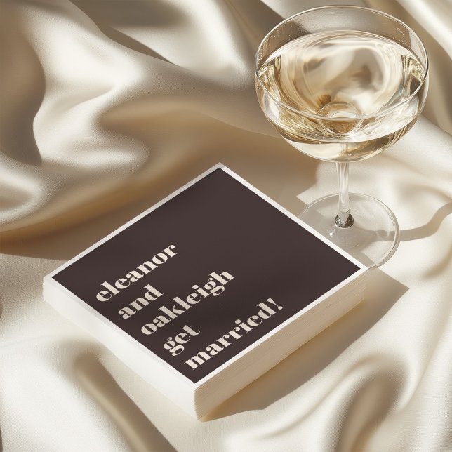 Bold Typography Fun Brown Custom Modern Wedding Napkin (Creator Uploaded)