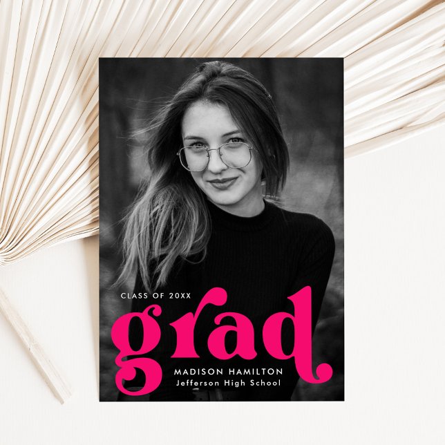 Bold Typography Hot Pink Photo Graduation Announcement (Creator Uploaded)