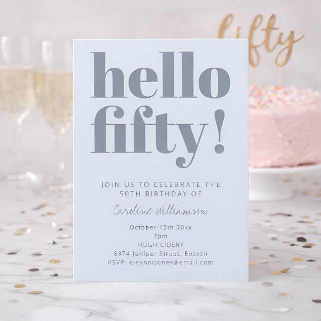 Bold Typography Icy Blue Modern 50th Birthday Invitation (Creator Uploaded)
