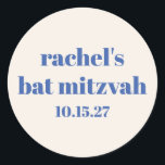 Bold Typography Ivory Blue Custom Cute Bat Mitzvah Classic Round Sticker<br><div class="desc">Bold Typography Ivory Blue Custom Cute Bat Mitzvah Classic Round Sticker</div>