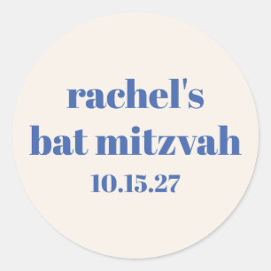 Bold Typography Ivory Blue Custom Cute Bat Mitzvah Classic Round Sticker