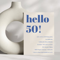 Bold Typography Ivory Blue Modern 50th Birthday 