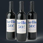 Bold Typography Ivory Blue Modern 50th Birthday  Wine Label<br><div class="desc">Bold Typography Ivory and Blue Modern 50th Birthday Party Custom Wine Label</div>