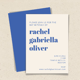 Bold Typography Ivory Blue Modern Bat Mitzvah Invitation