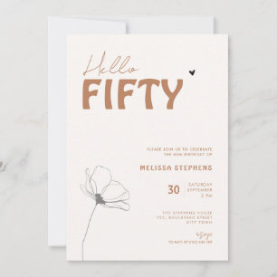 Bold Typography Ivory Brown Elegant 50th Birthday Invitation