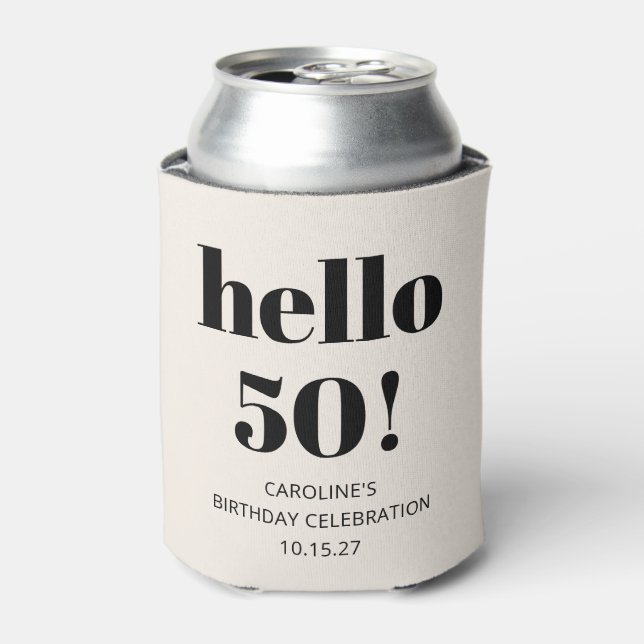Bold Typography Ivory Modern 50th Birthday Party Can Cooler (Can Front)
