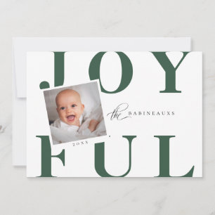 Bold Typography JOYFUL Holiday Photo Card Green