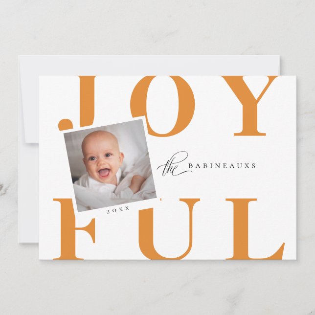 Bold Typography JOYFUL Holiday Photo Card Orange (Front)
