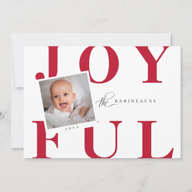 Bold Typography JOYFUL Holiday Photo Card Red (Front)