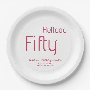 Bold Typography Magenta Modern 50th Birthday Paper Plate