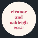 Bold Typography Magenta Red Ivory Custom Wedding Classic Round Sticker<br><div class="desc">Bold Typography Magenta Red Ivory Modern Custom Wedding Classic Round Sticker</div>