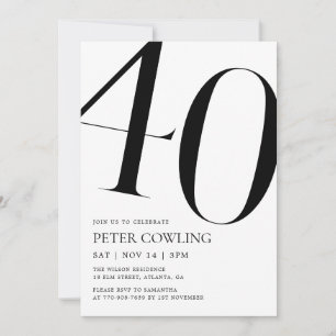 Bold Typography Minimalist 40th Birthday Invitation
