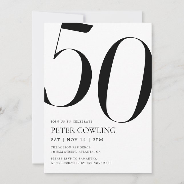 Bold Typography Minimalist 50th Birthday Invitation (Front)