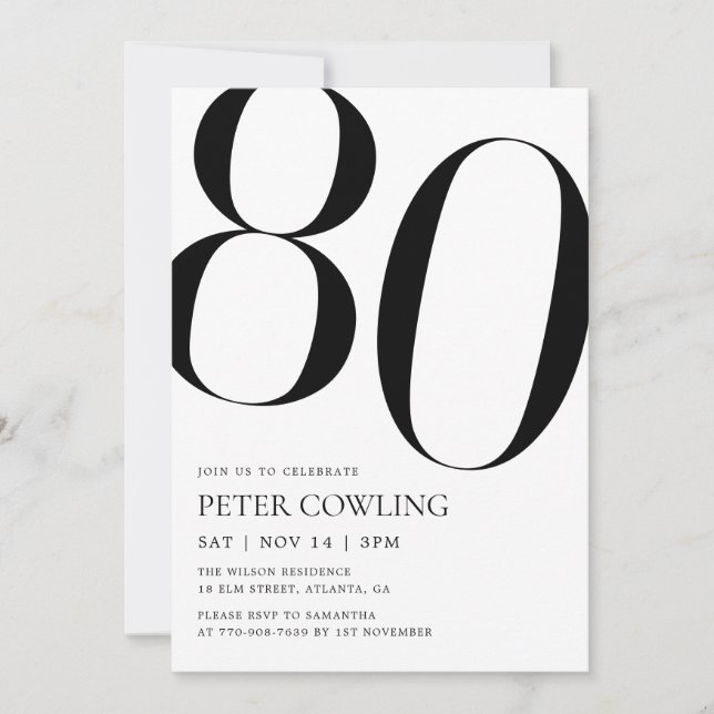 Bold Typography Minimalist 80th Birthday Invitation (Front)