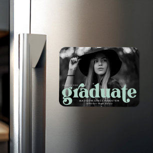Bold Typography Mint Green Photo Graduation Magnet