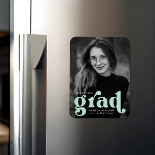 Bold Typography Mint Green Photo Graduation Magnet