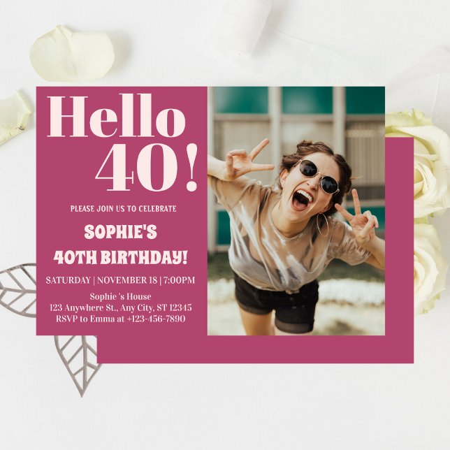 Bold Typography Modern 40th Birthday Photo Party  Invitation (Creator Uploaded)