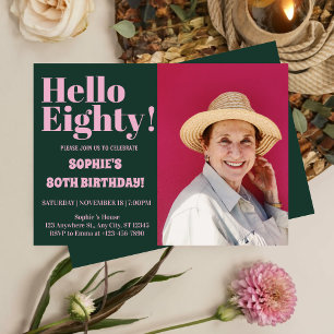 Bold Typography Modern 80th Birthday Photo Party Invitation
