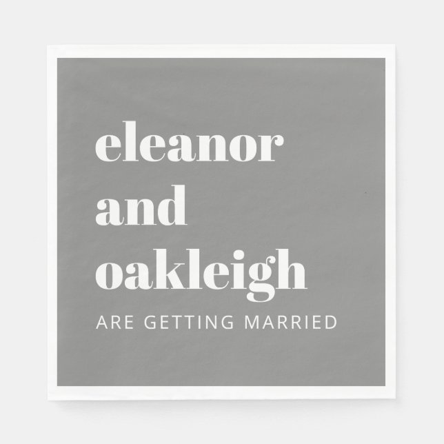 Bold Typography Modern Grey and White Wedding Napkin (Front)