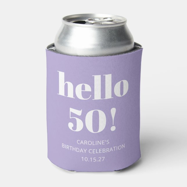 Bold Typography Modern Lavender Birthday Party 50 Can Cooler (Can Front)