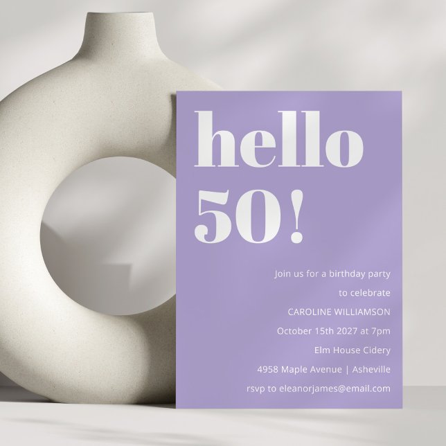 Bold Typography Modern Lavender Birthday Party 50 Invitation (Creator Uploaded)