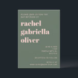 Bold Typography Modern Pink Green Bat Mitzvah   Invitation<br><div class="desc">Bold Typography Blush Pink and Forest Green Simple Modern Bat Mitzvah Invitation</div>