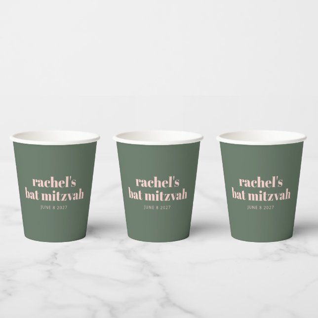 Bold Typography Modern Pink Green Personalised   Paper Cups (Multi)