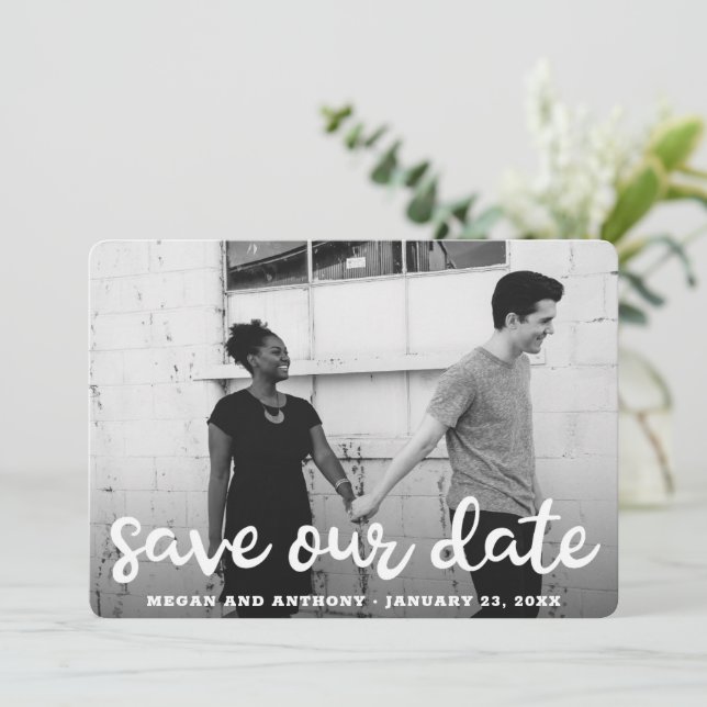 Bold Typography Modern Wedding Save The Date (Standing Front)