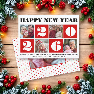 Bold typography New Year 2026 photo collage red Holiday Card