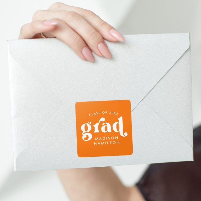 Bold Typography Orange Graduation Square Sticker (Creator Uploaded)