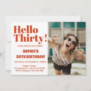 Bold Typography Orange Modern 30th Birthday Invitation