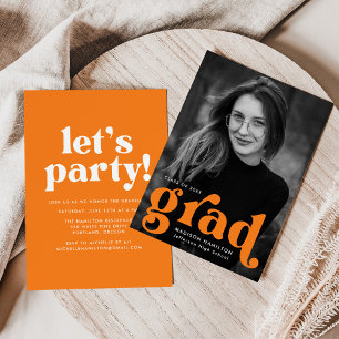 Bold Typography Orange Photo Graduation Party Invitation