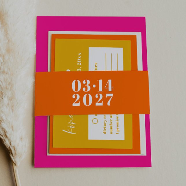 Bold Typography Orange Wedding Invitation Belly Band (Creator Uploaded)
